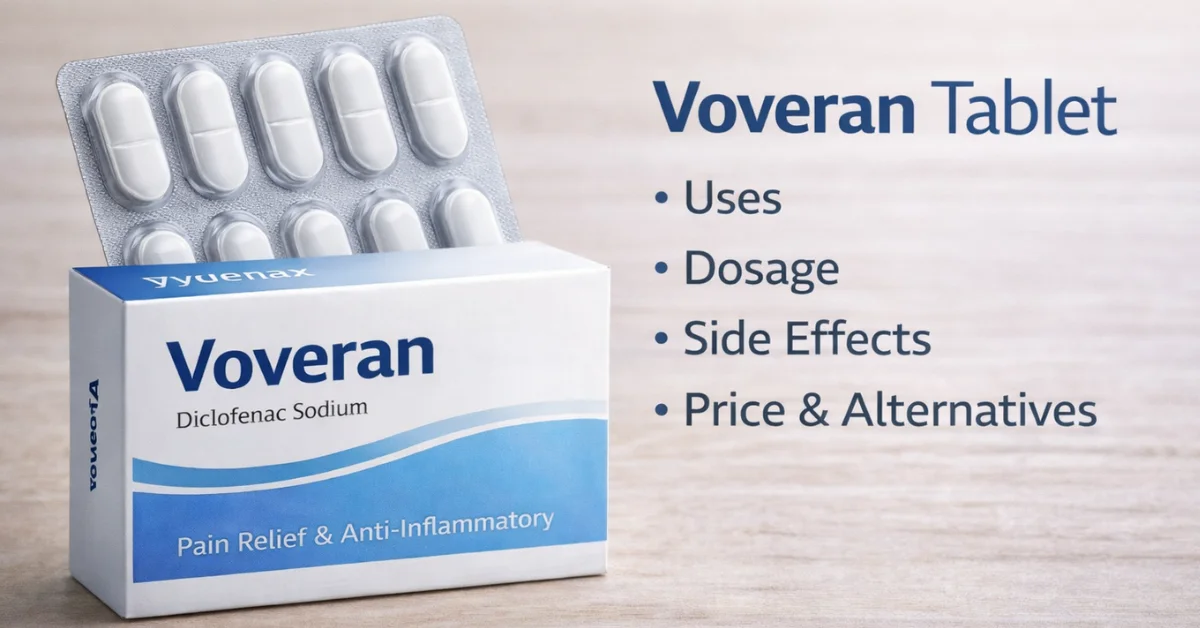 Learn about Voveran Tablet (Diclofenac) uses, dosage, side effects, price, precautions, FAQs, and brand alternatives. A complete guide to safe and effective pain relief.