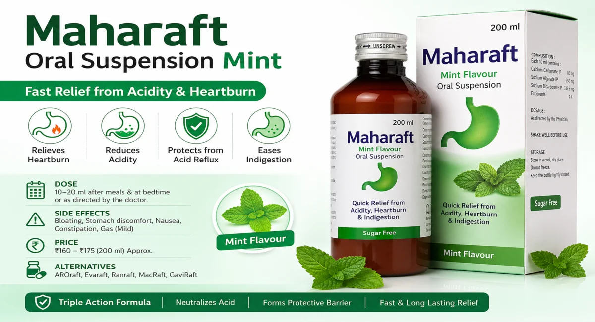 Maharaft Oral Suspension Mint Uses, Dose, Side Effects, Price, FAQs & Alternatives
